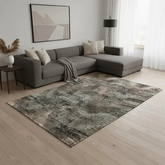 Brown Salmon And Gray Abstract Washable Area Rug With UV Protection Photo 2