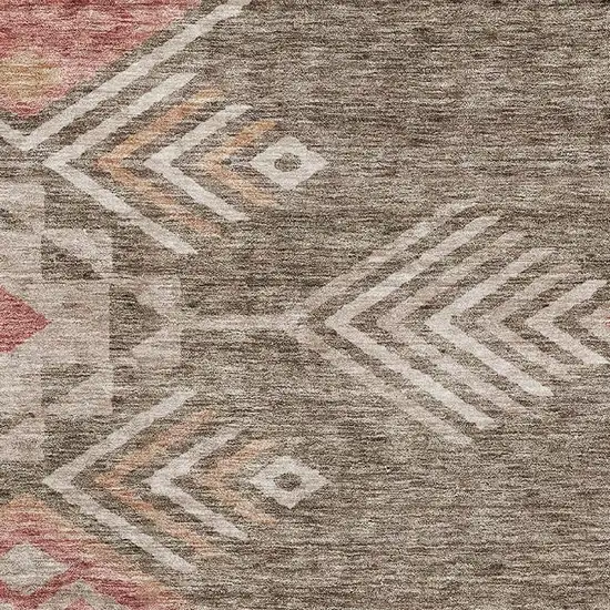 Brown Salmon And Ivory Geometric Washable Area Rug With UV Protection Photo 2