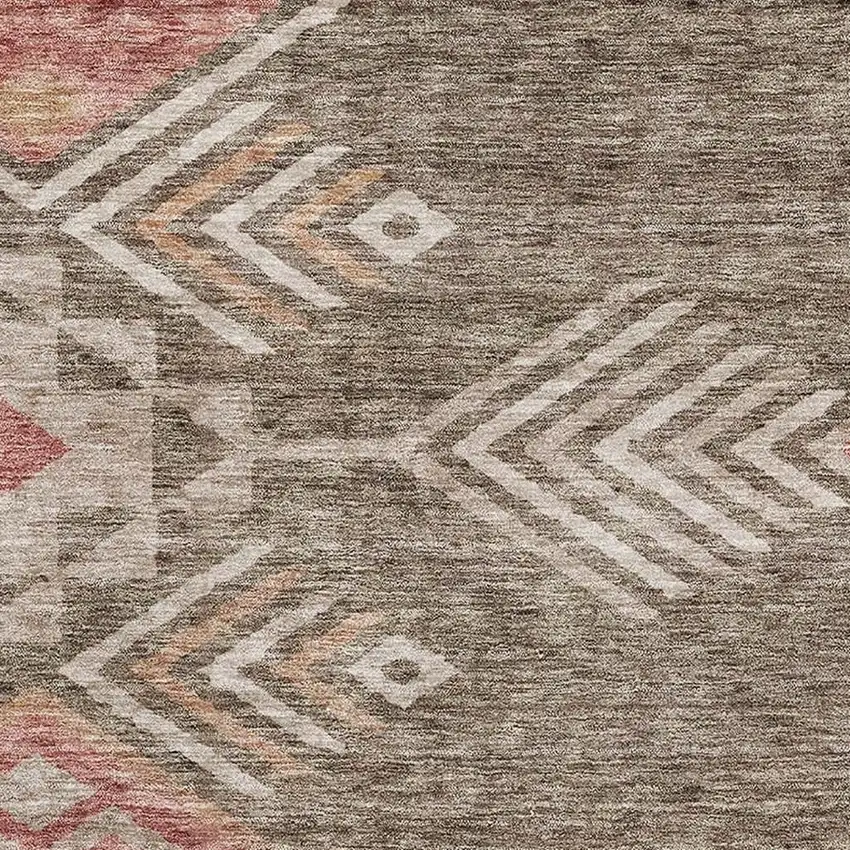 Brown Salmon And Ivory Geometric Washable Area Rug With UV Protection Photo 2