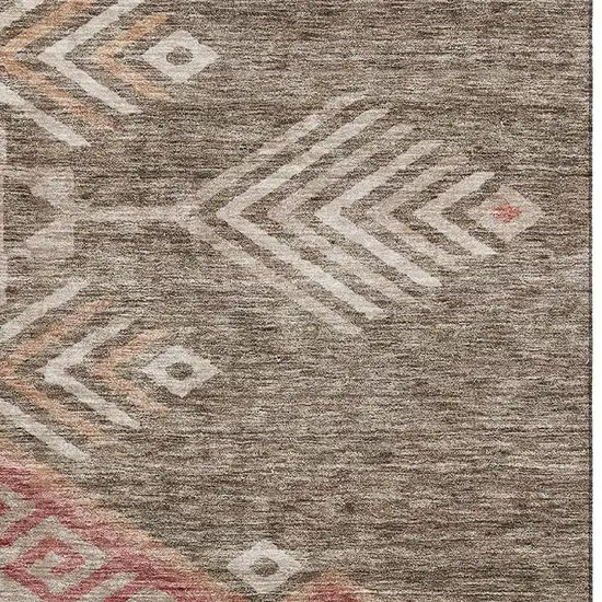 Brown Salmon And Ivory Geometric Washable Area Rug With UV Protection Photo 2