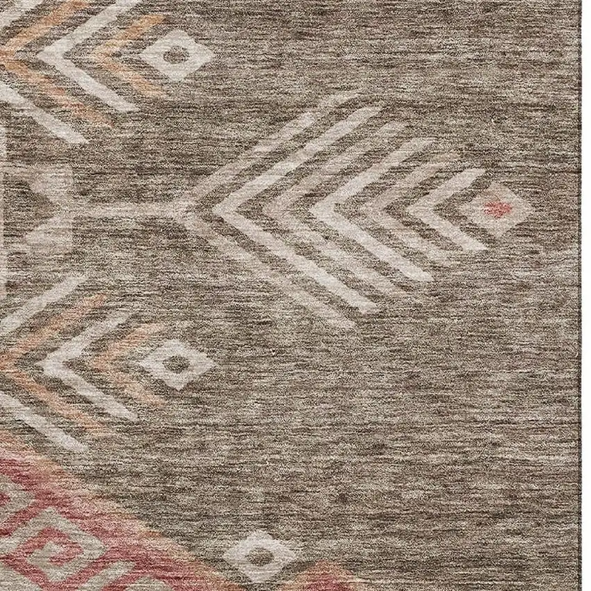Brown Salmon And Ivory Geometric Washable Area Rug With UV Protection Photo 2