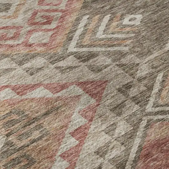 Brown Salmon And Ivory Geometric Washable Area Rug With UV Protection Photo 9