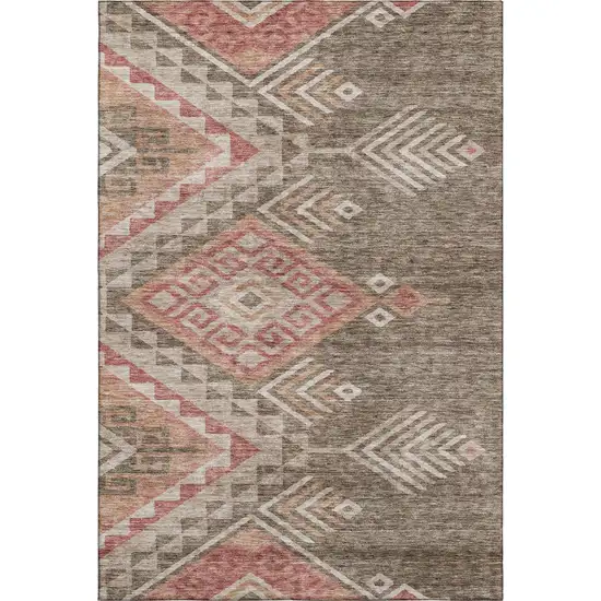 Brown Salmon And Ivory Geometric Washable Area Rug With UV Protection Photo 1