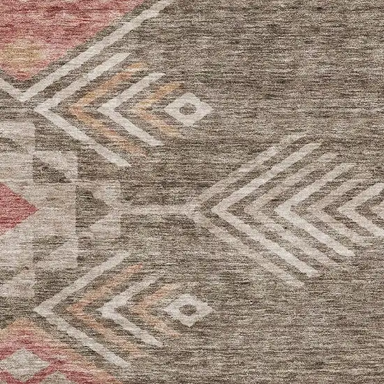 Brown Salmon And Ivory Geometric Washable Area Rug With UV Protection Photo 2