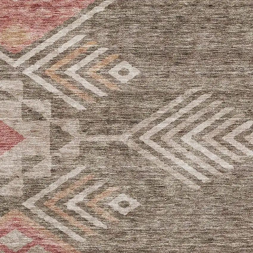 Brown Salmon And Ivory Geometric Washable Area Rug With UV Protection Photo 2