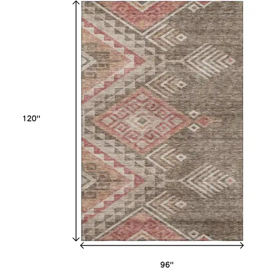 Brown Salmon And Ivory Geometric Washable Area Rug With UV Protection Photo 6