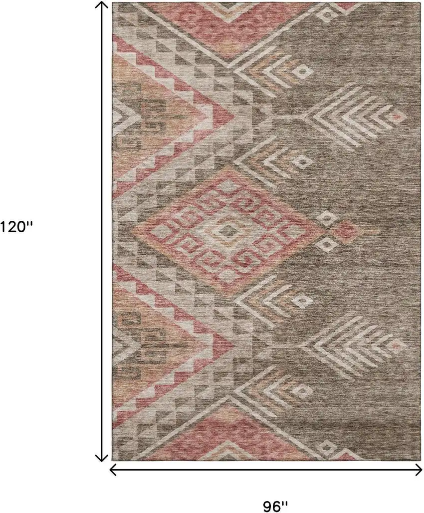 Brown Salmon And Ivory Geometric Washable Area Rug With UV Protection Photo 6