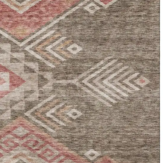 Brown Salmon And Ivory Geometric Washable Area Rug With UV Protection Photo 3