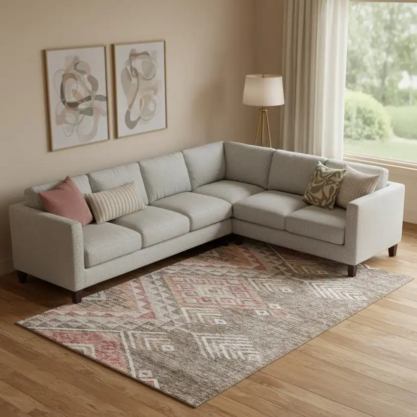 Brown Salmon And Ivory Geometric Washable Area Rug With UV Protection Photo 2