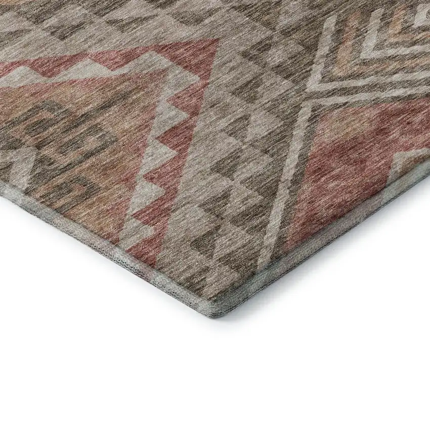 Brown Salmon And Ivory Geometric Washable Area Rug With UV Protection Photo 7
