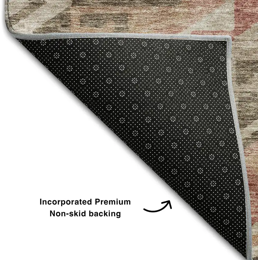 Brown Salmon And Ivory Geometric Washable Area Rug With UV Protection Photo 6