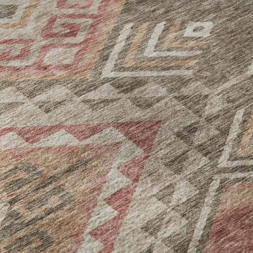 Brown Salmon And Ivory Geometric Washable Area Rug With UV Protection Photo 9