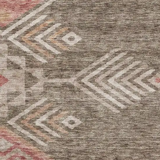 Brown Salmon And Ivory Geometric Washable Area Rug With UV Protection Photo 2
