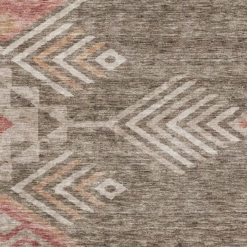 Brown Salmon And Ivory Geometric Washable Area Rug With UV Protection Photo 2