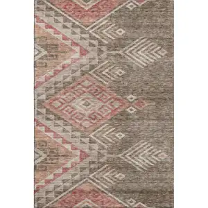 Photo of Brown Salmon And Ivory Geometric Washable Area Rug With UV Protection