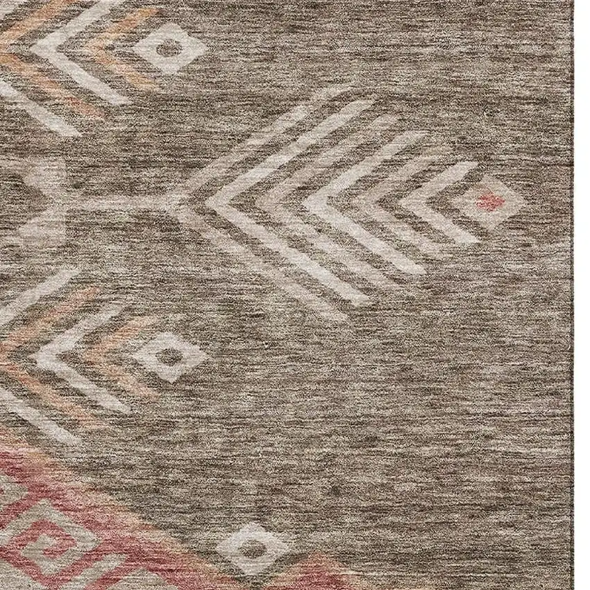 Brown Salmon And Ivory Geometric Washable Area Rug With UV Protection Photo 2