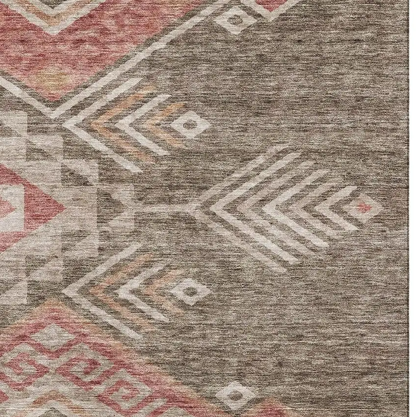 Brown Salmon And Ivory Geometric Washable Area Rug With UV Protection Photo 3