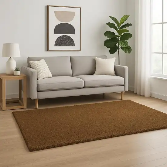 Brown Shag Tufted Handmade Stain Resistant Area Rug Photo 1