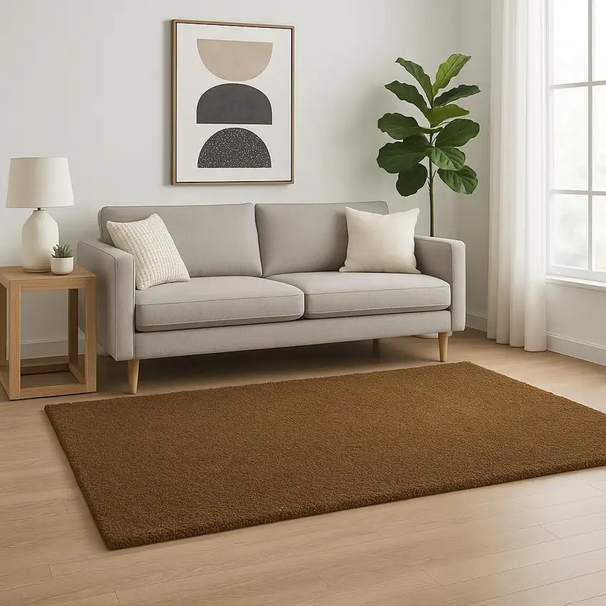 Brown Shag Tufted Handmade Stain Resistant Area Rug Photo 1