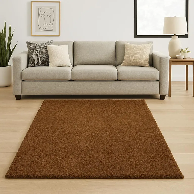 Brown Shag Tufted Handmade Stain Resistant Area Rug Photo 4
