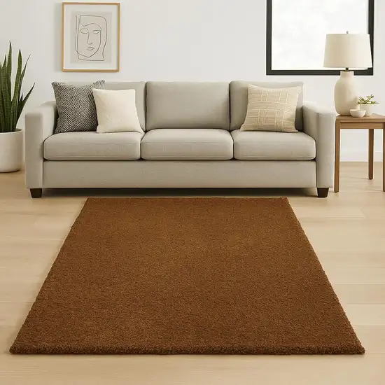 Brown Shag Tufted Handmade Stain Resistant Area Rug Photo 1