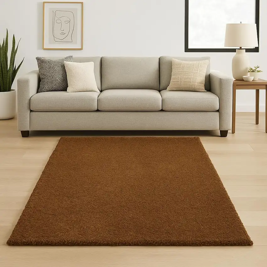 Brown Shag Tufted Handmade Stain Resistant Area Rug Photo 1