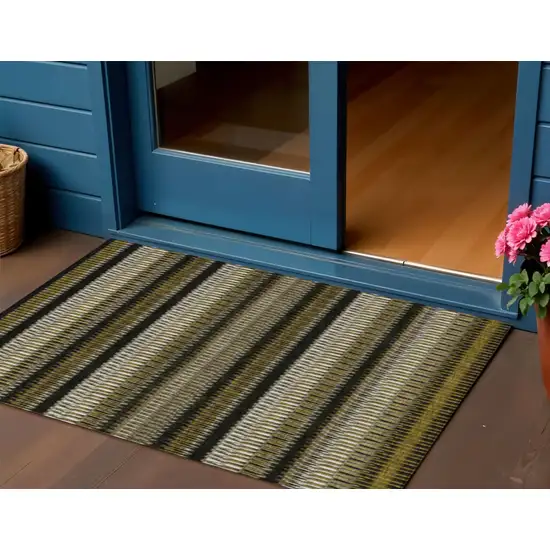 Brown Striped Washable Non Skid Indoor Outdoor Area Rug Photo 1
