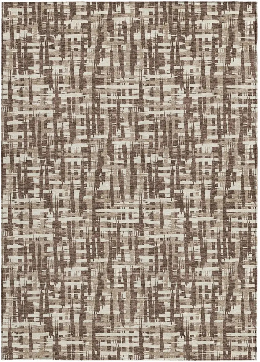 Brown Tan And Beige Abstract Washable Indoor Outdoor Area Rug Photo 6