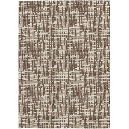 Brown Tan And Beige Abstract Washable Indoor Outdoor Area Rug Photo 6