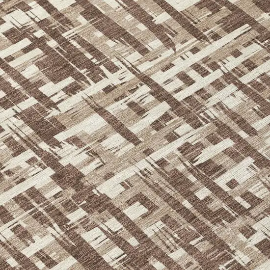 Brown Tan And Beige Abstract Washable Indoor Outdoor Area Rug Photo 4