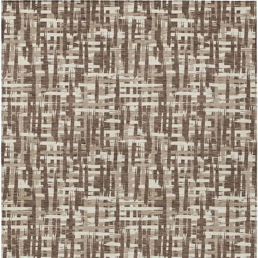 Brown Tan And Beige Abstract Washable Indoor Outdoor Area Rug Photo 6