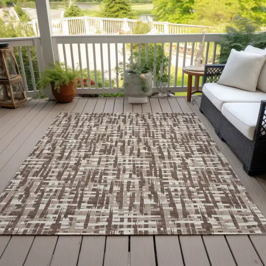 Brown Tan And Beige Abstract Washable Indoor Outdoor Area Rug Photo 8