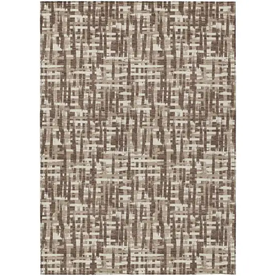 Brown Tan And Beige Abstract Washable Indoor Outdoor Area Rug Photo 2