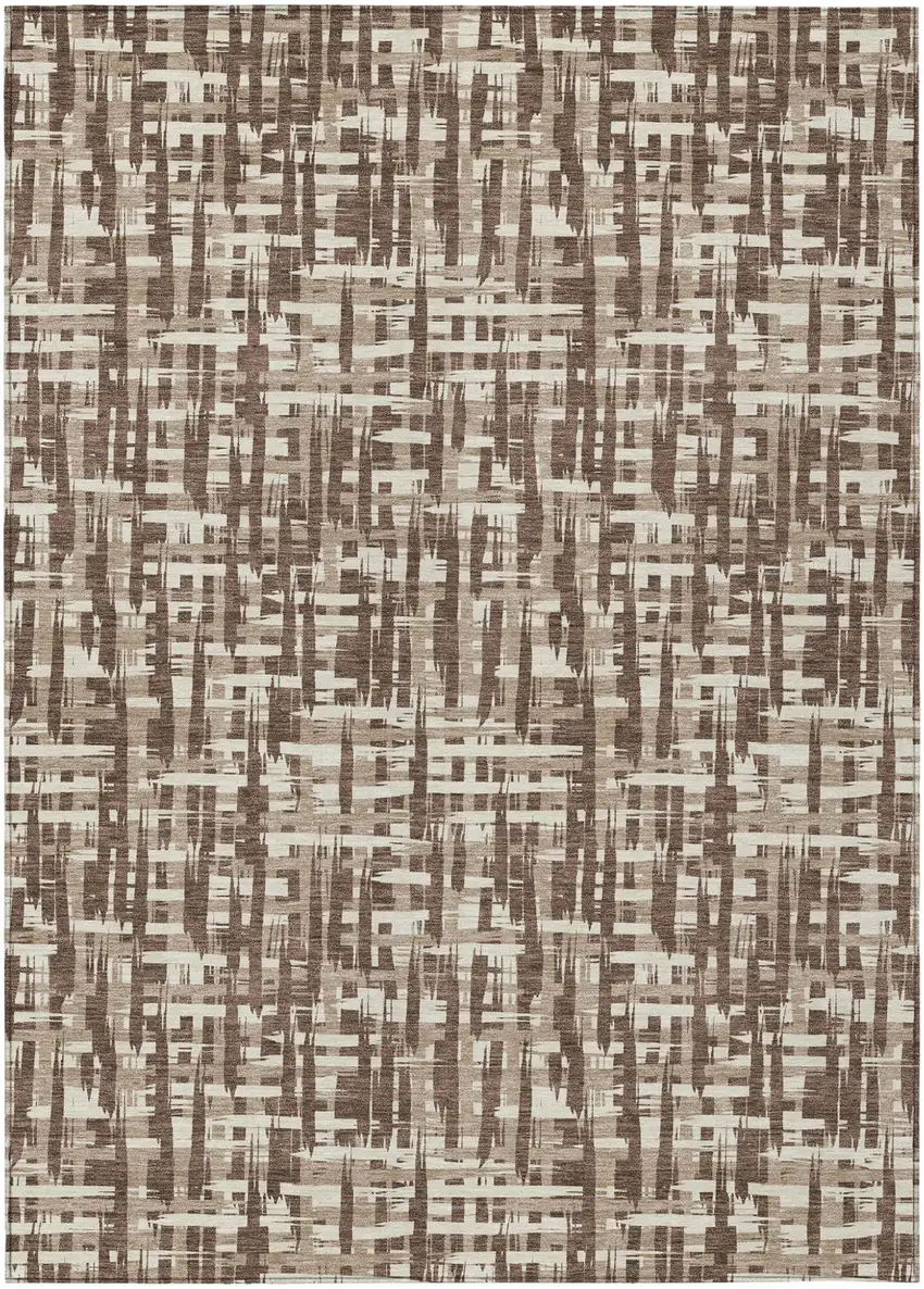 Brown Tan And Beige Abstract Washable Indoor Outdoor Area Rug Photo 2
