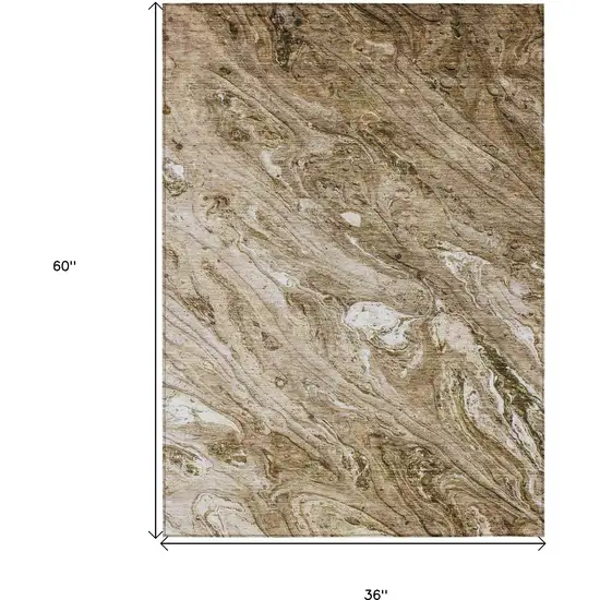 Brown Tan And Beige Abstract Washable Indoor Outdoor Area Rug Photo 3