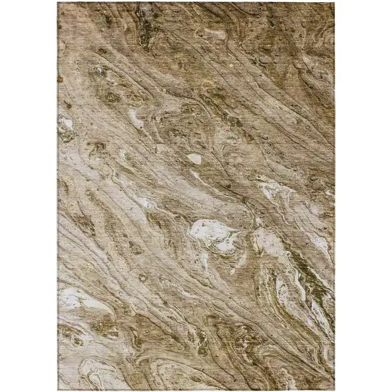 Brown Tan And Beige Abstract Washable Indoor Outdoor Area Rug Photo 1