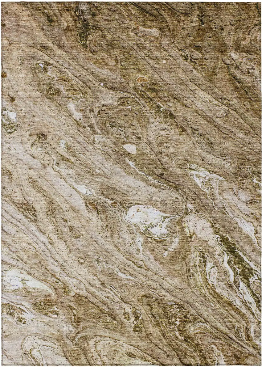 Brown Tan And Beige Abstract Washable Indoor Outdoor Area Rug Photo 1