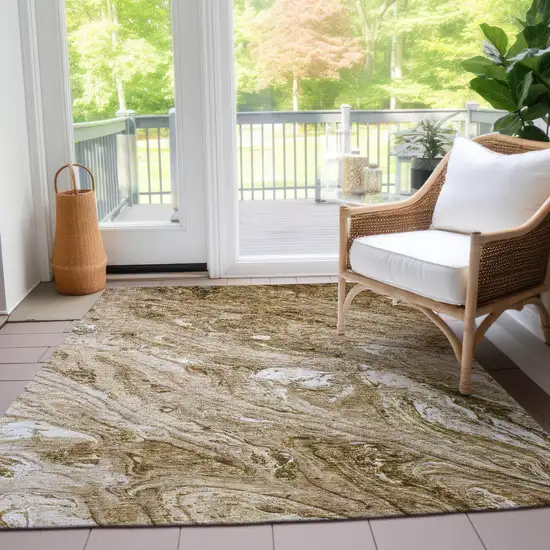 Brown Tan And Beige Abstract Washable Indoor Outdoor Area Rug Photo 8