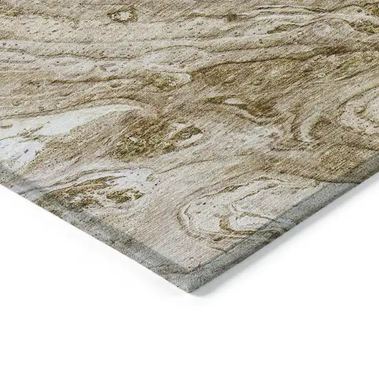 Brown Tan And Beige Abstract Washable Indoor Outdoor Area Rug Photo 3