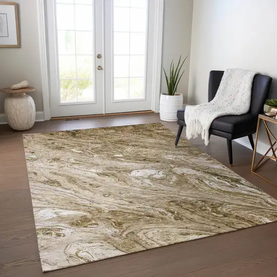 Brown Tan And Beige Abstract Washable Indoor Outdoor Area Rug Photo 7