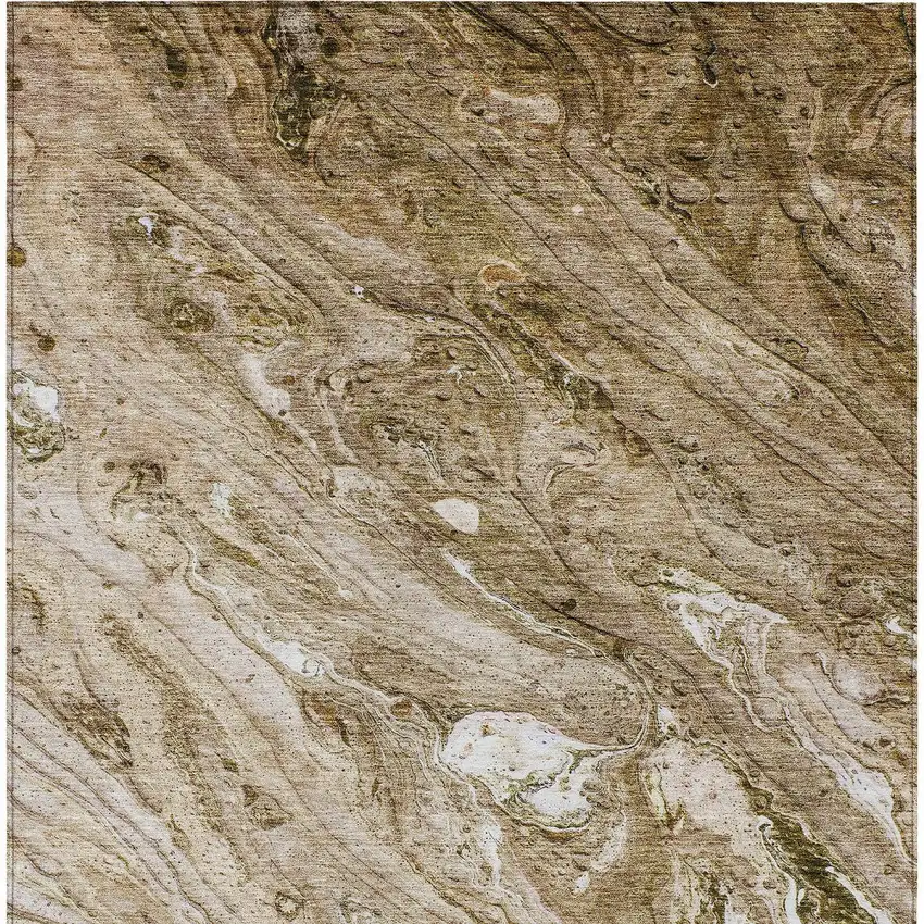 Brown Tan And Beige Abstract Washable Indoor Outdoor Area Rug Photo 4