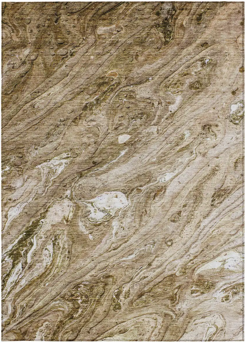 Brown Tan And Beige Abstract Washable Indoor Outdoor Area Rug Photo 5