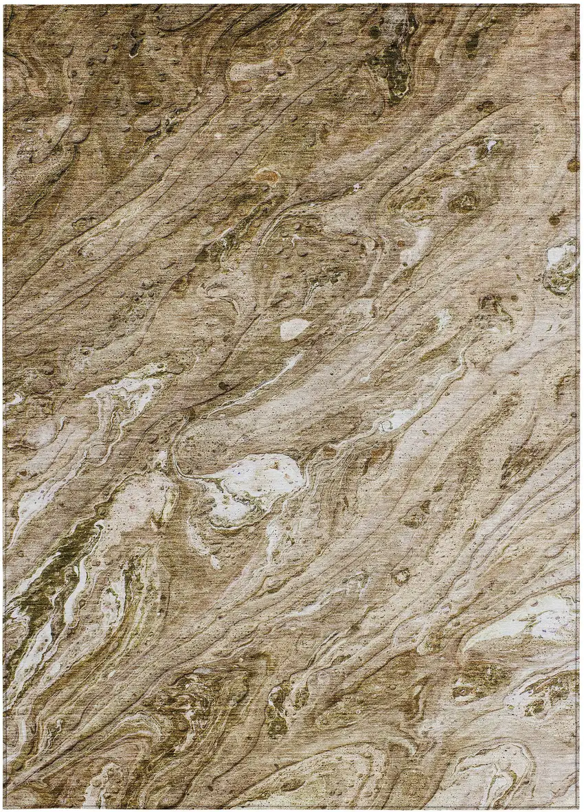 Brown Tan And Beige Abstract Washable Indoor Outdoor Area Rug Photo 5