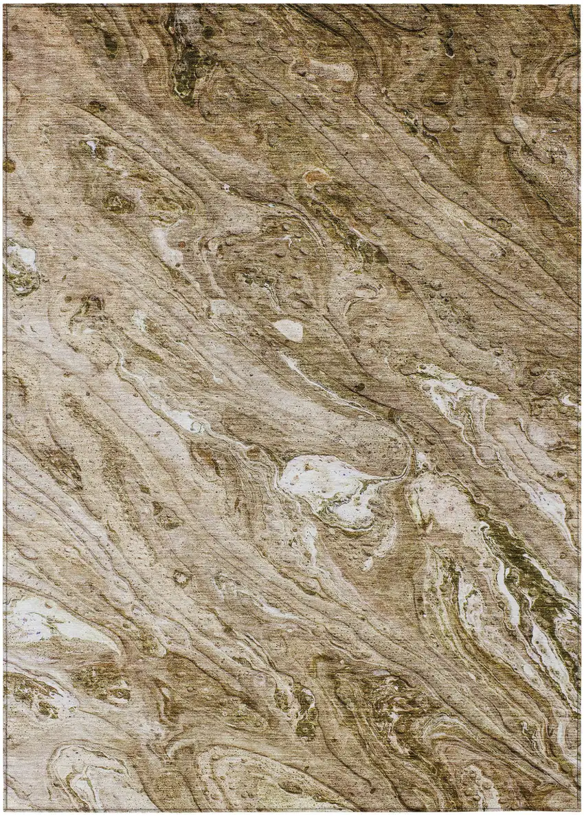 Brown Tan And Beige Abstract Washable Indoor Outdoor Area Rug Photo 1