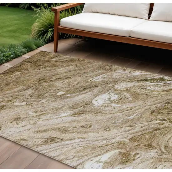 Brown Tan And Beige Abstract Washable Indoor Outdoor Area Rug Photo 1