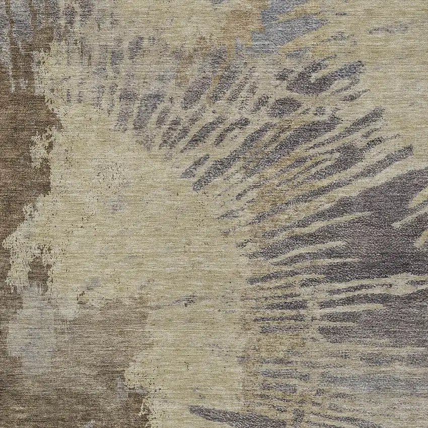 Brown Tan And Beige Abstract Washable Indoor Outdoor Area Rug Photo 5