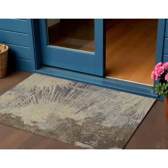 Brown Tan And Beige Abstract Washable Indoor Outdoor Area Rug Photo 1