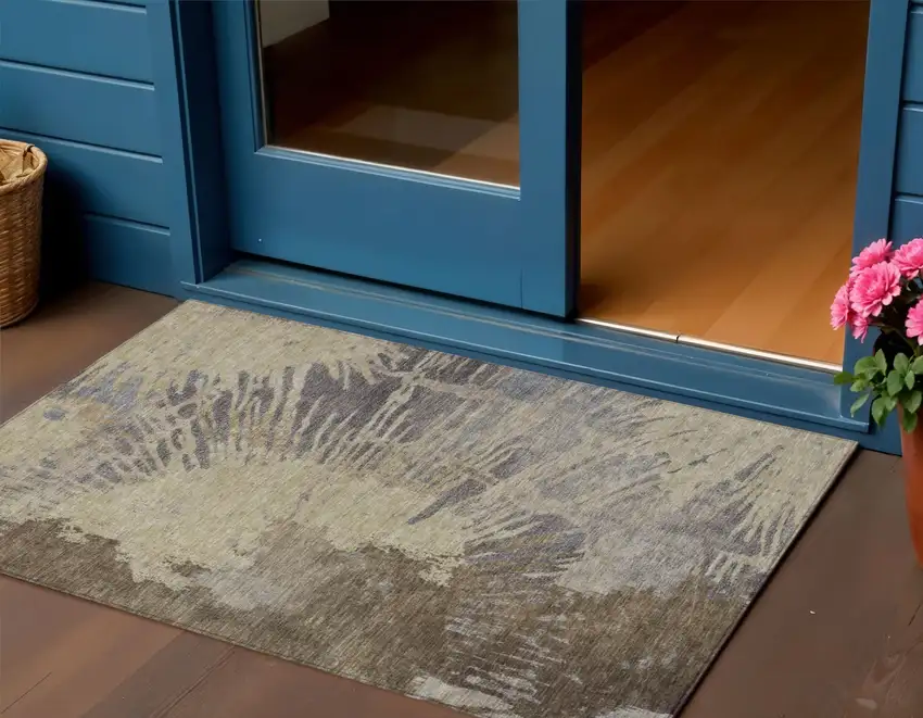 Brown Tan And Beige Abstract Washable Indoor Outdoor Area Rug Photo 1