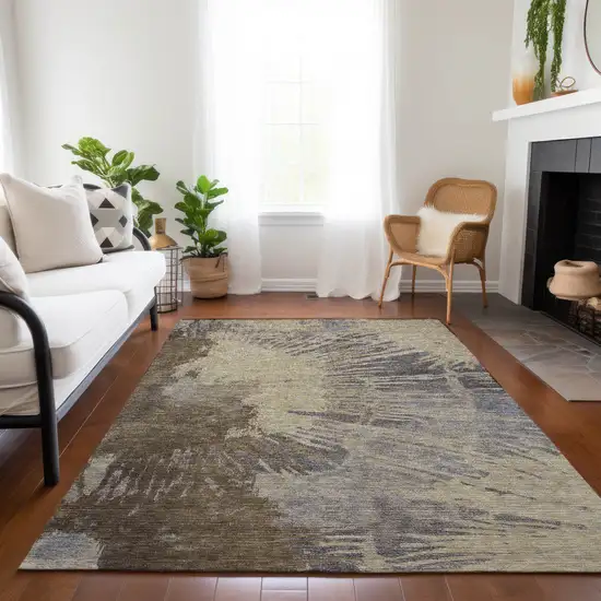 Brown Tan And Beige Abstract Washable Indoor Outdoor Area Rug Photo 9
