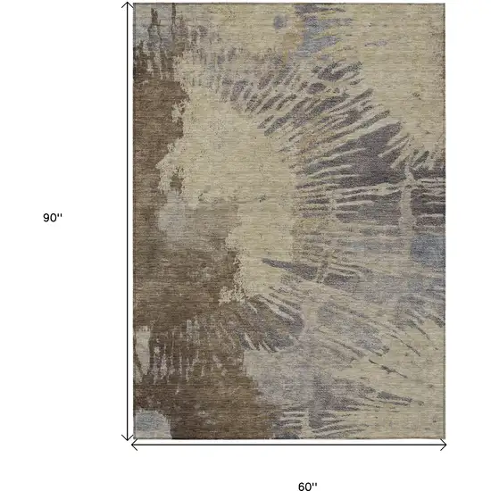 Brown Tan And Beige Abstract Washable Indoor Outdoor Area Rug Photo 3